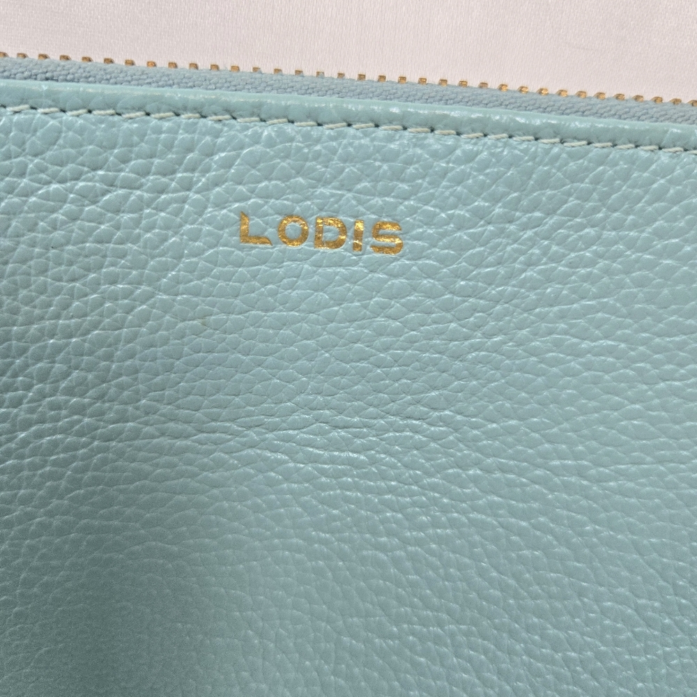 Lodis Women's Turquoise Pebbled Leather Gold Hardware Zipper Wristlet Clutch - Picture 2 of 10